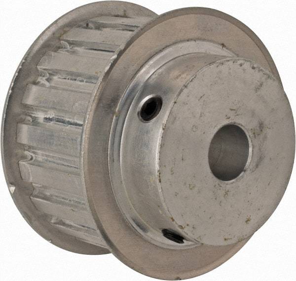 Power Drive - 19 Tooth, 1/2" Inside x 2.238" Outside Diam, Hub & Flange Timing Belt Pulley - 1" Belt Width, 2.268" Pitch Diam, 1-1/4" Face Width, Aluminum - Caliber Tooling