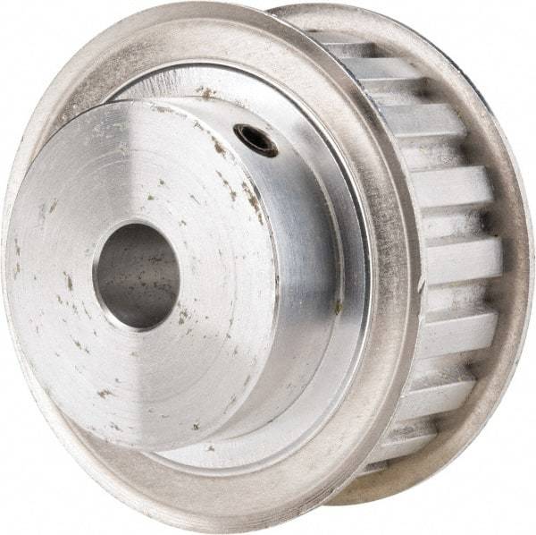 Power Drive - 20 Tooth, 1/2" Inside x 2.357" Outside Diam, Hub & Flange Timing Belt Pulley - 3/4" Belt Width, 2.387" Pitch Diam, 1" Face Width, Aluminum - Caliber Tooling