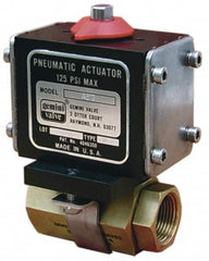 Gemini Valve - 3/4" Pipe, 720 psi WOG Rating Brass Pneumatic Double Acting with Solenoid Actuated Ball Valve - Reinforced PTFE Seal, Standard Port, Threaded (NPT) End Connection - Caliber Tooling