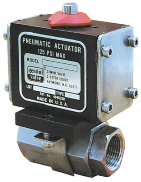 Gemini Valve - 3/8" Pipe, 720 psi WOG Rating Stainless Steel Pneumatic Double Acting with Solenoid Actuated Ball Valve - Reinforced PTFE Seal, Full Port, Threaded (NPT) End Connection - Caliber Tooling