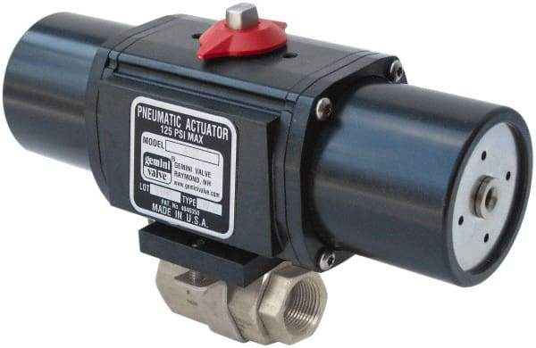 Gemini Valve - 3/8" Pipe, 720 psi WOG Rating Stainless Steel Pneumatic Spring Return with Solenoid Actuated Ball Valve - Reinforced PTFE Seal, Full Port, Threaded (NPT) End Connection - Caliber Tooling