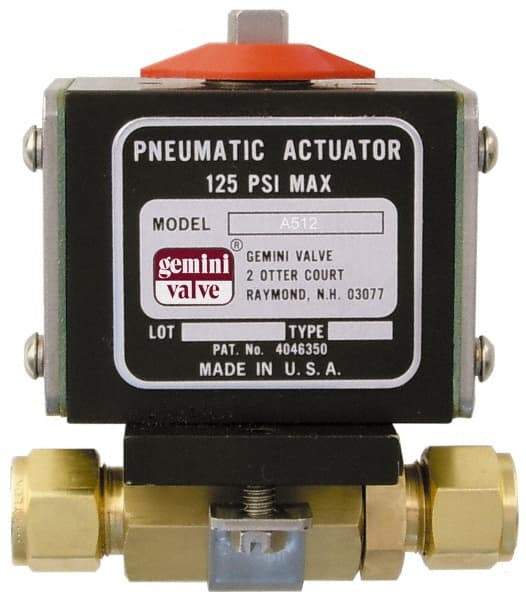 Gemini Valve - 3/4" Pipe, 1,000 psi WOG Rating Brass Pneumatic Double Acting with Solenoid Actuated Ball Valve - Reinforced PTFE Seal, Standard Port, TYLOK (Compression) End Connection - Caliber Tooling