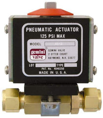 Gemini Valve - 1" Pipe, 1,000 psi WOG Rating Brass Pneumatic Double Acting with Solenoid Actuated Ball Valve - Reinforced PTFE Seal, Standard Port, TYLOK (Compression) End Connection - Caliber Tooling