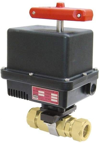 Gemini Valve - 1" Pipe, 1,000 psi WOG Rating Brass Electric Actuated Ball Valve - Reinforced PTFE Seal, Standard Port, TYLOK (Compression) End Connection - Caliber Tooling