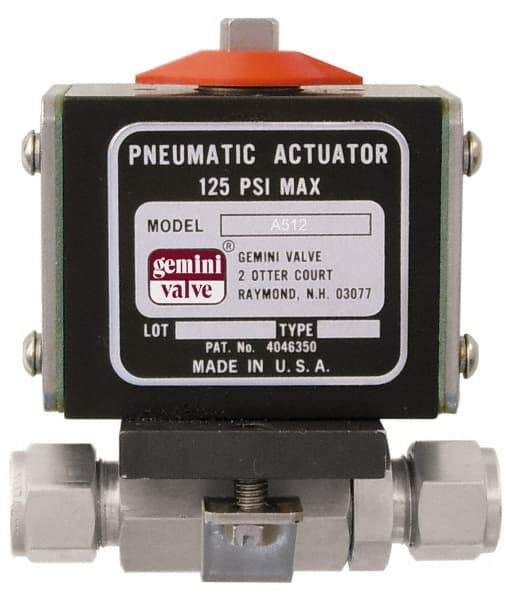 Gemini Valve - 1" Pipe, 1,000 psi WOG Rating Stainless Steel Pneumatic Double Acting with Solenoid Actuated Ball Valve - Reinforced PTFE Seal, Standard Port - Caliber Tooling