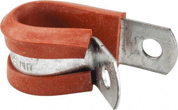 Made in USA - 1/2" Pipe, 1/2" Rod, Cushion Clamp - Gray & Red, Galvanized Steel & Silcone Cushion - Caliber Tooling