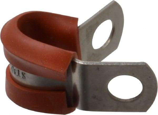 Made in USA - 1/4" Pipe, 1/4" Rod, Cushion Clamp - Gray & Red, Grade 304 Stainless Steel & Silicone Cushion - Caliber Tooling