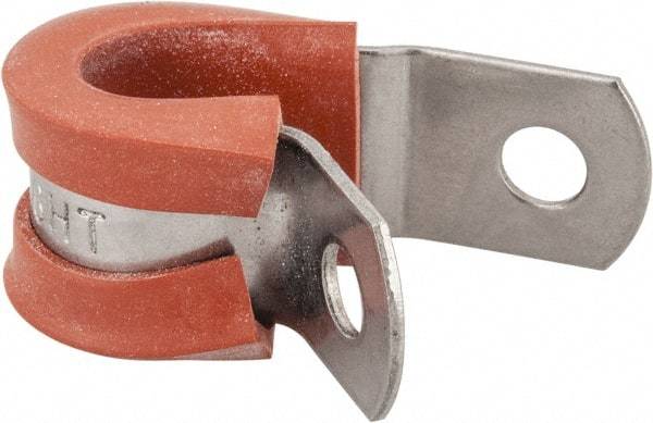 Made in USA - 3/8" Pipe, 3/8" Rod, Cushion Clamp - Gray & Red, Grade 304 Stainless Steel & Silicone Cushion - Caliber Tooling