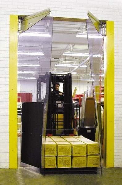 TMI, LLC - 10' Door Width x 10' Door Height PVC Bi-Parting Flexible Swinging Door - 0.16" Strip Thickness, Clear - Caliber Tooling