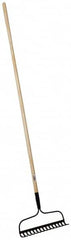 PRO-SOURCE - Bow Rake with 54" Straight Wood Handle - 14-11/16" Blade Width, 15 Tines, 2-1/2" Tine Length - Caliber Tooling