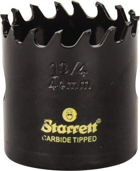 Starrett - 1-3/4" Diam, 1-5/8" Cutting Depth, Hole Saw - Carbide-Tipped Saw, Toothed Edge - Caliber Tooling