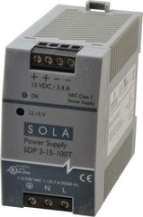 Sola/Hevi-Duty - 100 Watt, 4.2 to 3.4 Amp, 264 VAC, 375 VDC Input, 12 to 15 VDC Output, DIN Rail Power Supply - Screw Terminal Connection, 1 Output, 1.77 Inch Wide x 3.58 Inch Deep x 2.95 Inch High, Up to 86% Efficiency, 14 to 140°F, Green LED Display - Caliber Tooling