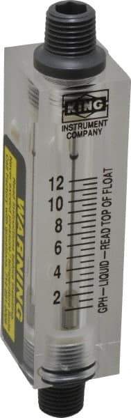 King - 1/4" FNPT Port Block Style, Inline Flowmeter - 100 Max psi, 12 GPH, Acrylic - Caliber Tooling