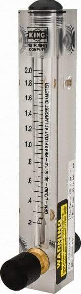 King - 1/2" M Port Block Style Panel Mount Flowmeter - 100 Max psi, 2 GPM, Acrylic - Caliber Tooling