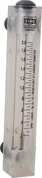 King - 1/2" M Port Block Style Panel Mount Flowmeter - 100 Max psi, 2 GPM, Acrylic - Caliber Tooling