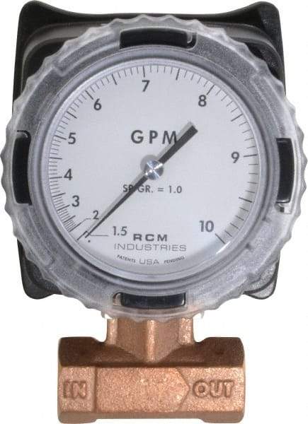 Made in USA - 3/4" NPT Port RCM Industries Flo-Gage Flowmeter - 180 Max psi, 1.5 to 10 GPM, Bronze - Caliber Tooling