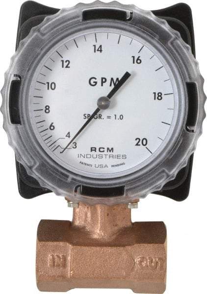 Made in USA - 1" NPT Port RCM Industries Flo-Gage Flowmeter - 180 Max psi, 3 to 20 GPM, Bronze - Caliber Tooling