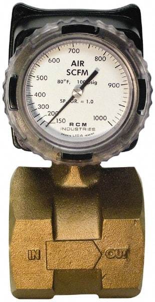 Made in USA - 3" NPT Port RCM Industries Flo-Gage Flowmeter - 180 Max psi, Bronze - Caliber Tooling