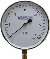 WGTC - 4-1/2" Dial, 1/4 Thread, 0-30 Scale Range, Pressure Gauge - Lower Connection Mount, Accurate to 1% of Scale - Caliber Tooling