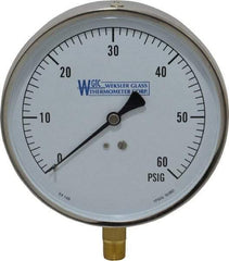 WGTC - 4-1/2" Dial, 1/4 Thread, 0-60 Scale Range, Pressure Gauge - Lower Connection Mount, Accurate to 1% of Scale - Caliber Tooling