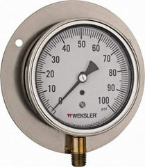 Made in USA - 3-1/2" Dial, 1/4 Thread, 0-100 Scale Range, Pressure Gauge - Lower Connection Mount, Accurate to 1% of Scale - Caliber Tooling