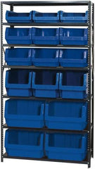 Quantum Storage - 16 Bin Large Hopper Front Bin Storage Units - 18 Inch Overall Depth x 75 Inch Overall Height, Blue High Density Polyethylene Bins - Caliber Tooling