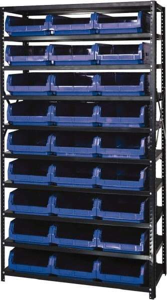 Quantum Storage - 27 Bin Large Hopper Front Bin Storage Units - 18 Inch Overall Depth x 75 Inch Overall Height, Blue High Density Polyethylene Bins - Caliber Tooling