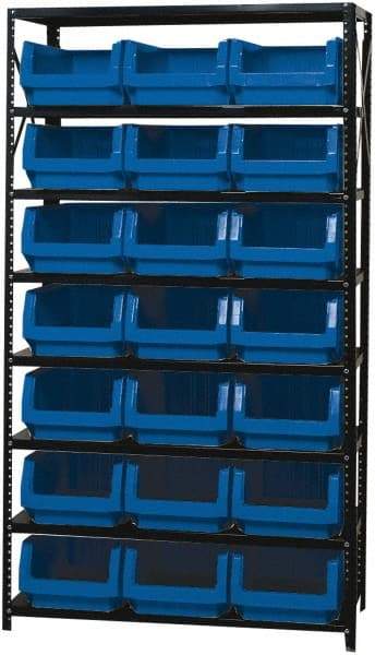 Quantum Storage - 21 Bin Large Hopper Front Bin Storage Units - 18 Inch Overall Depth x 75 Inch Overall Height, Blue High Density Polyethylene Bins - Caliber Tooling