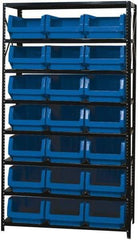 Quantum Storage - 21 Bin Large Hopper Front Bin Storage Units - 18 Inch Overall Depth x 75 Inch Overall Height, Blue High Density Polyethylene Bins - Caliber Tooling