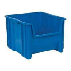 Quantum Storage - 75 Lb. Load Capacity, 17-1/2" Deep, Blue Polyethylene Hopper Stacking Bin - 12-1/2" High x 16-1/2" Wide x 17-1/2" Long - Caliber Tooling