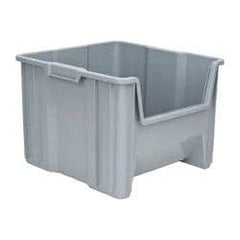 Quantum Storage - 75 Lb. Load Capacity, 17-1/2" Deep, Gray Polyethylene Hopper Stacking Bin - 12-1/2" High x 16-1/2" Wide x 17-1/2" Long - Caliber Tooling