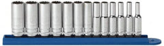 GearWrench - 13 Piece 1/4" Drive Deep Socket Set - 12 Points, 4 to 15mm, Metric Measurement Standard - Caliber Tooling