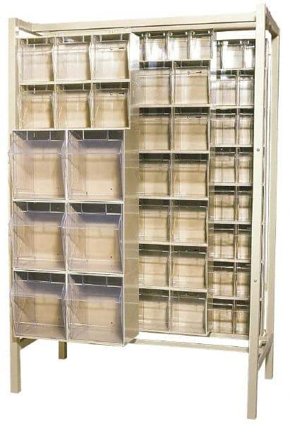 Quantum Storage - 3,000 Lb Capacity, 26" Deep x 48" Wide x 67" High, Steel Pick Rack - 28 White Polystyrene Bins - Caliber Tooling