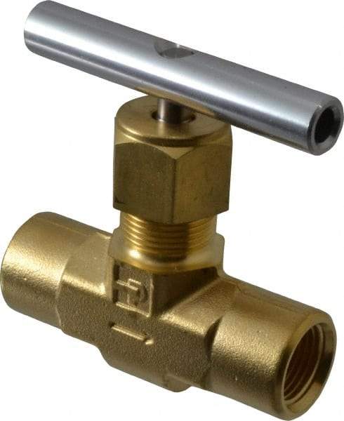 Parker - 3,000 Max psi, 3/8" Pipe, Brass, Inline Instrumentation Needle Valve - FNPT x FNPT End Connections - Caliber Tooling