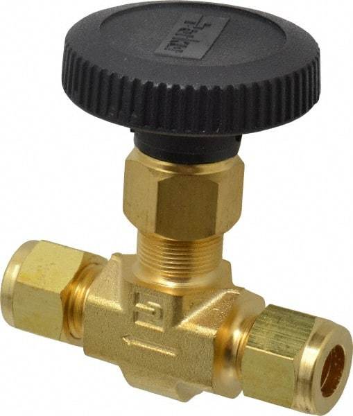 Parker - 3,000 Max psi, 3/8" Pipe, Brass, Inline Instrumentation Needle Valve - Compression x Compression CPI End Connections - Caliber Tooling