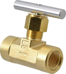 Parker - 3,000 Max psi, 1/2" Pipe, Brass, Inline Instrumentation Needle Valve - FNPT x FNPT End Connections - Caliber Tooling