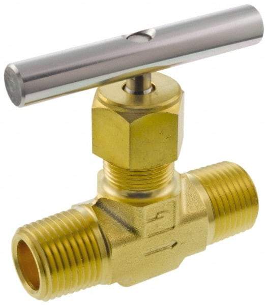 Parker - 3,000 Max psi, 1/2" Pipe, Brass, Inline Instrumentation Needle Valve - MNPT x MNPT End Connections - Caliber Tooling