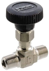 Parker - 5,000 Max psi, 3/8" Pipe, 316 Grade Stainless Steel, Inline Instrumentation Needle Valve - MNPT x MNPT End Connections - Caliber Tooling