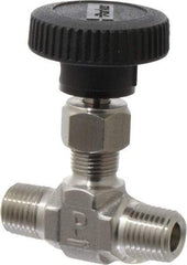 Parker - 5,000 Max psi, 1/4" Pipe, 316 Grade Stainless Steel, Inline Instrumentation Needle Valve - MNPT x MNPT End Connections - Caliber Tooling