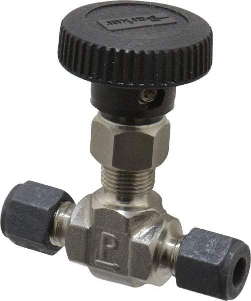 Parker - 5,000 Max psi, 1/4" Pipe, 316 Grade Stainless Steel, Inline Instrumentation Needle Valve - Compression x Compression CPI End Connections - Caliber Tooling