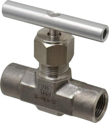 Parker - 5,000 Max psi, 3/8" Pipe, 316 Grade Stainless Steel, Inline Instrumentation Needle Valve - FNPT x FNPT End Connections - Caliber Tooling