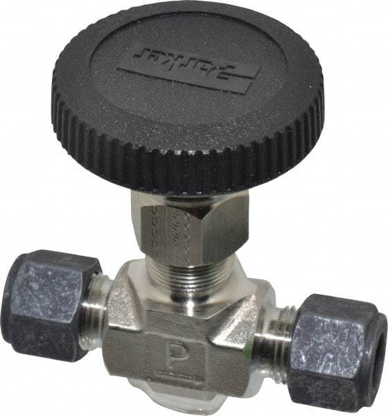 Parker - 5,000 Max psi, 3/8" Pipe, 316 Grade Stainless Steel, Inline Instrumentation Needle Valve - Compression x Compression CPI End Connections - Caliber Tooling