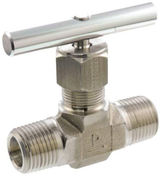 Parker - 5,000 Max psi, 1/2" Pipe, 316 Grade Stainless Steel, Inline Instrumentation Needle Valve - MNPT x MNPT End Connections - Caliber Tooling