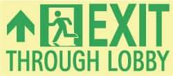 NMC - Exit Through Lobby, Plastic Exit Sign - 16" Wide x 7" High, Glow-in-the-Dark - Caliber Tooling