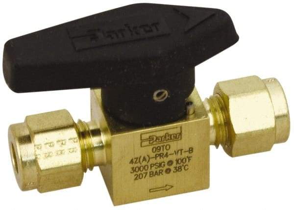 Parker - 1/2" Pipe, 3,000 psi WOG Rating, Brass, Inline, One Way Instrumentation Plug Valve - Wedge Handle, Compression x Compression CPI End Connections, Viton Seal - Caliber Tooling