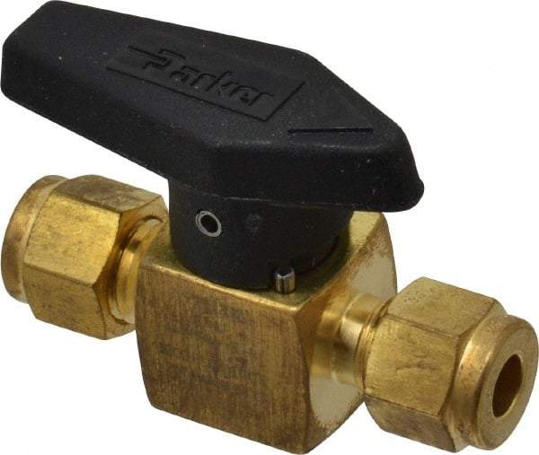 Parker - 1/4" Pipe, 3,000 psi WOG Rating, Brass, Inline, One Way Instrumentation Plug Valve - Wedge Handle, Viton Seal - Caliber Tooling