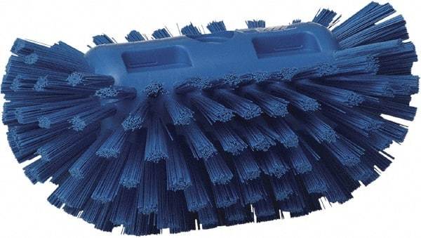 Vikan - 1-1/2" Bristle Length, Polyester Utility Scrub Brush - 5-1/2" Wide Head, 8" OAL, European Threaded Handle, Blue, Polypropylene Block - Caliber Tooling