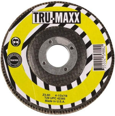 Tru-Maxx - 40 Grit, 4-1/2" Disc Diam, 7/8" Center Hole, Type 29 Flap Disc - 13,300 Max RPM, Arbor Attaching System, Coated - Caliber Tooling