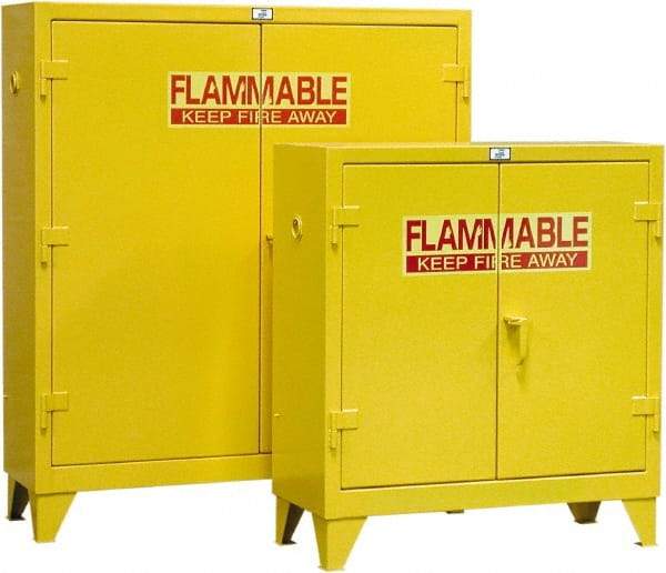 Strong Hold - 2 Door, 3 Shelf, Yellow Steel Standard Safety Cabinet for Flammable and Combustible Liquids - 65" High x 58" Wide x 18" Deep, Manual Closing Door, 60 Gal Capacity - Caliber Tooling