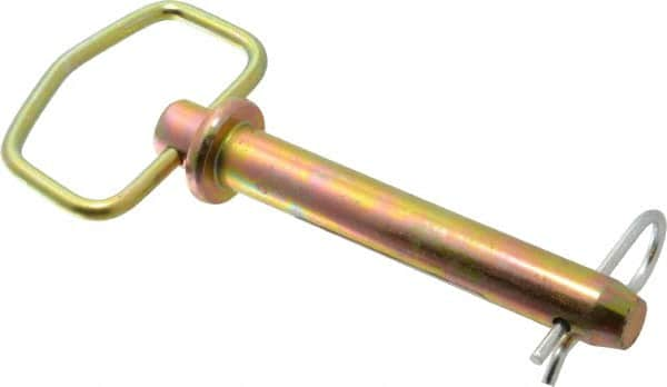 Made in USA - 3/4" Pin Diam, 5" Long, Zinc Plated Steel Pull Ring Hitch Pin - 4-1/4" Usable Length - Caliber Tooling